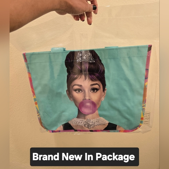 Fashion Bag of Audrey Hepburn Resuable Tote Shopping Bag W/Zipper Pouch - Picture 7 of 9